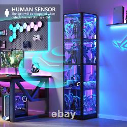 68 Display Cabinet with Glass Doors, 4-Tier Corner Curio Cases with LED Light