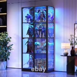 68 Display Cabinet with Glass Doors, 4-Tier Corner Curio Cases with LED Light