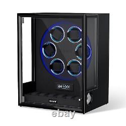 6+6 Automatic Watch Winders Fingerprint Watch Storage Display Case LED/RGB Balck