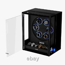 6+6 Automatic Watch Winders Fingerprint Watch Storage Display Case LED/RGB Balck