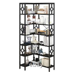 7Tier Corner L-Shaped Bookshelf Convertible Book case Storage Shelf Display Rack
