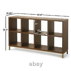 8 Cube Storage Organizer with Metal Base Open Face Display Case Vintage Walnut New