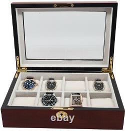 8 Piece (6 + 2) XL Oversized Large Cherry Wood Watch Display Case And Storage