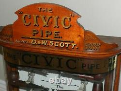ANTIQUE 20s CIVIC PIPE TOBACCO WOOD CURVED GLASS ADVERTISING STORE DISPLAY CASE