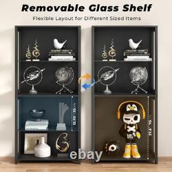 Aauro 4 Tier LED Glass Display Cabinet Curio Case Removable Shelves Black