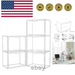 Acrylic Box Display Case, Clear Plastic Stackable Storage Bins with Magnetic