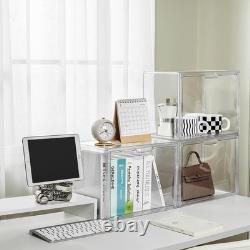 Acrylic Box Display Case, Clear Plastic Stackable Storage Bins with Magnetic