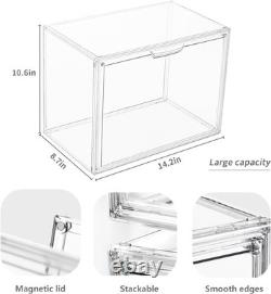 Acrylic Box Display Case, Clear Plastic Stackable Storage Bins with Magnetic