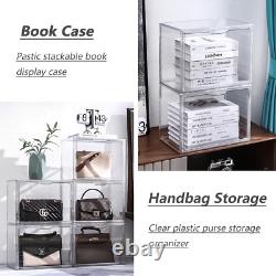 Acrylic Box Display Case, Clear Plastic Stackable Storage Bins with Magnetic Att
