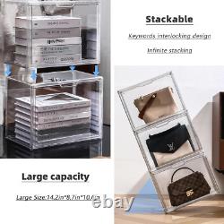 Acrylic Box Display Case, Clear Plastic Stackable Storage Bins with Magnetic Att