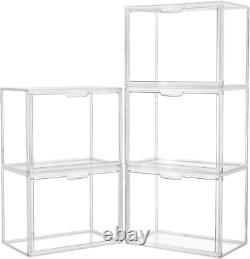 Acrylic Box Display Case, Clear Plastic Stackable Storage Bins with Magnetic Att