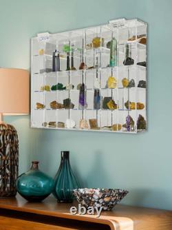 Adjustable Acrylic Display Case Clear Wall Mounted or Desktop 35 Room Storage Ca