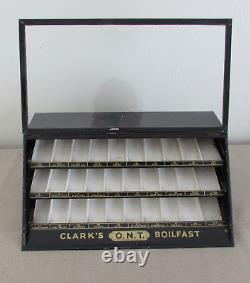 Advertising Clark's Thread Metal Store Display Cabinet Case w Glass Tilt Lid