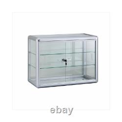 Aluminum Framed Tempered Glass Counter Top Display Case with Shelves and Lock