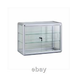 Aluminum Framed Tempered Glass Counter Top Display Case with Shelves and Lock