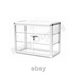 Aluminum Framed Tempered Glass Counter Top Display Case with Shelves and Lock