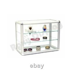Aluminum Framed Tempered Glass Counter Top Display Case with Shelves and Lock