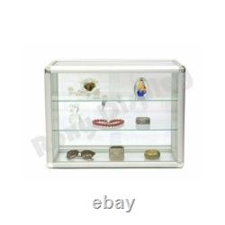 Aluminum Framed Tempered Glass Counter Top Display Case with Shelves and Lock