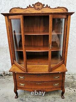 American Oak Mercantile Store Display Cabinet Bowed Glass CA 1880's Refinished