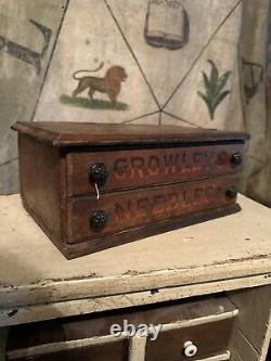 Antique 2 Drawer Crowley's Needles Case Country Store Display Spool Cabinet