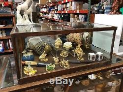 Antique 33 Oak Wavy Glass Spring Door General Store Apothecary Display Case