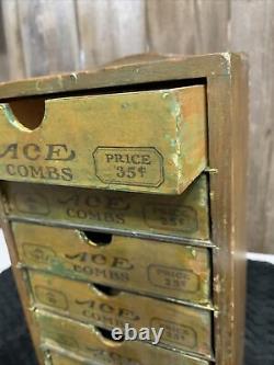 Antique Ace Combs General Store Display Wood Advertising Case Drawers (a3)