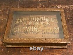 Antique Advertising Counter Top General Store Oak Display Case Zeno Chewing Gum