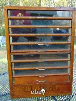 Antique Beldings Silk Thread Oak Spool Cabinet Store Display