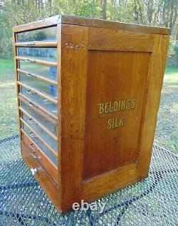 Antique Beldings Silk Thread Oak Spool Cabinet Store Display