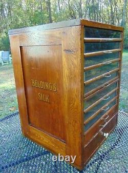 Antique Beldings Silk Thread Oak Spool Cabinet Store Display