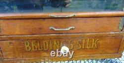 Antique Beldings Silk Thread Oak Spool Cabinet Store Display