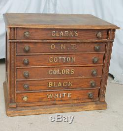 Antique Clarks ONT Advertising Six Drawer Oak Spool Cabinet Country Store Displ