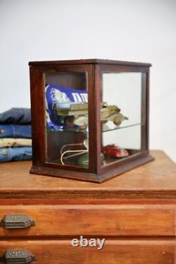 Antique Country Store Counter Top Display Case Wood Showcase Glass shelf cabinet