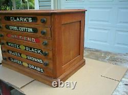 Antique Country Store Display Clarks Six Drawer Spool Cabinet, Very Nice Clean