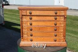 Antique Country Store Vintage c. 1900 Clark's 6 Drawer Oak Spool Cabinet Display