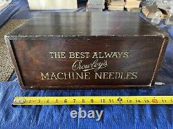 Antique Crowley's Machine Needles Wood Dealer Display Storage Case with Drawers