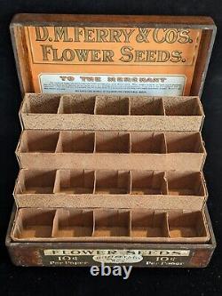 Antique D. M Ferry & Co Flower Seed Display Case Country Store Box Dovetail Wood