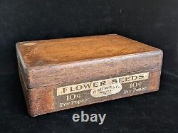 Antique D. M Ferry & Co Flower Seed Display Case Country Store Box Dovetail Wood