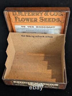 Antique D. M Ferry & Co Flower Seed Display Case Country Store Box Dovetail Wood