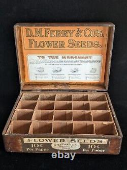 Antique D. M Ferry & Co Flower Seed Display Case Country Store Box Dovetail Wood