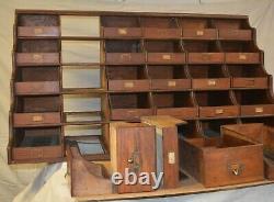 Antique General Store Hardware Wood Display Case Waterfall Drawers Brass Pulls