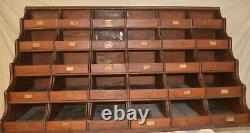 Antique General Store Hardware Wood Display Case Waterfall Drawers Brass Pulls