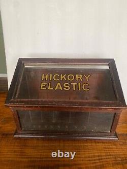 Antique Hickory Elastic Sewing Old Country Store Counter Wood Display Case
