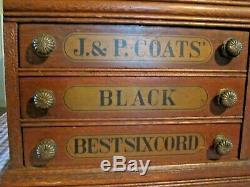 Antique J&P Coat's Spool Wooden Thread Spool 6 Drawer Cabinet Display Store Oak