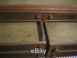 Antique J&P Coat's Spool Wooden Thread Spool 6 Drawer Cabinet Display Store Oak