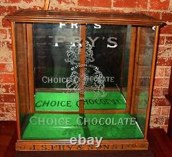 Antique J. S. FRY Chocolates store display case-reverse etched glass=====15941