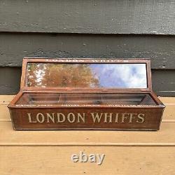 Antique London Whiffs Cigar Box Humidor Display Case Vintage Old Country Store