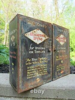 Antique METAL Diamond Dyes General Store Advertising Cabinet Display Case