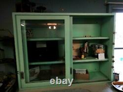 Antique METAL GLASS PAINTED SLIDING DOOR STORE CABINET COLLECTIBLES DISPLAY CASE