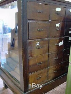 Antique OAK Wood & Glass Mercantile Store Showcase 8' long Display, 55 Drawers